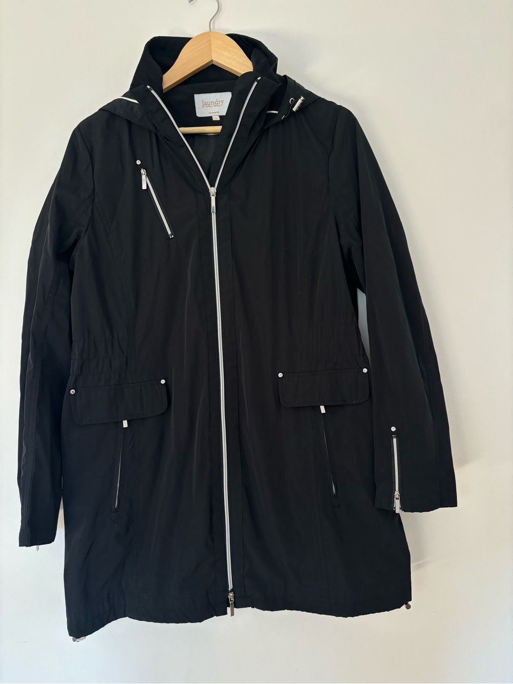 Laundry By Shelli Segal Black Hooded Jacket with Silver Zippers